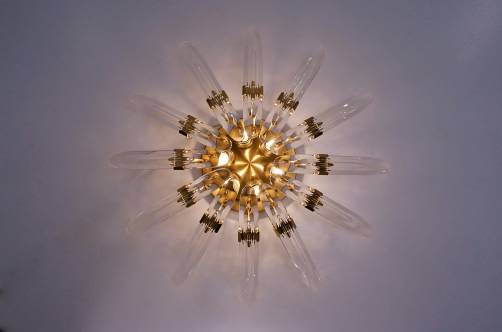 Sciolari wall light brass & 12 crystal shards, 1970`s ca, Italian